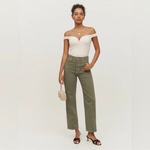 Reformation Cowboy Jeans High Rise Straight Jeans in Kalamata Green Size 27